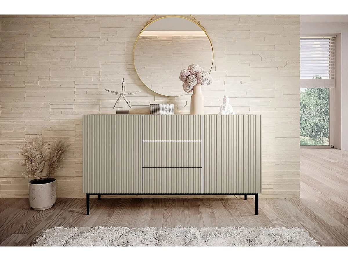 Buffet 2 deuren 3 laden centraal kasjmier met metaal bont zwart 150x45 cm