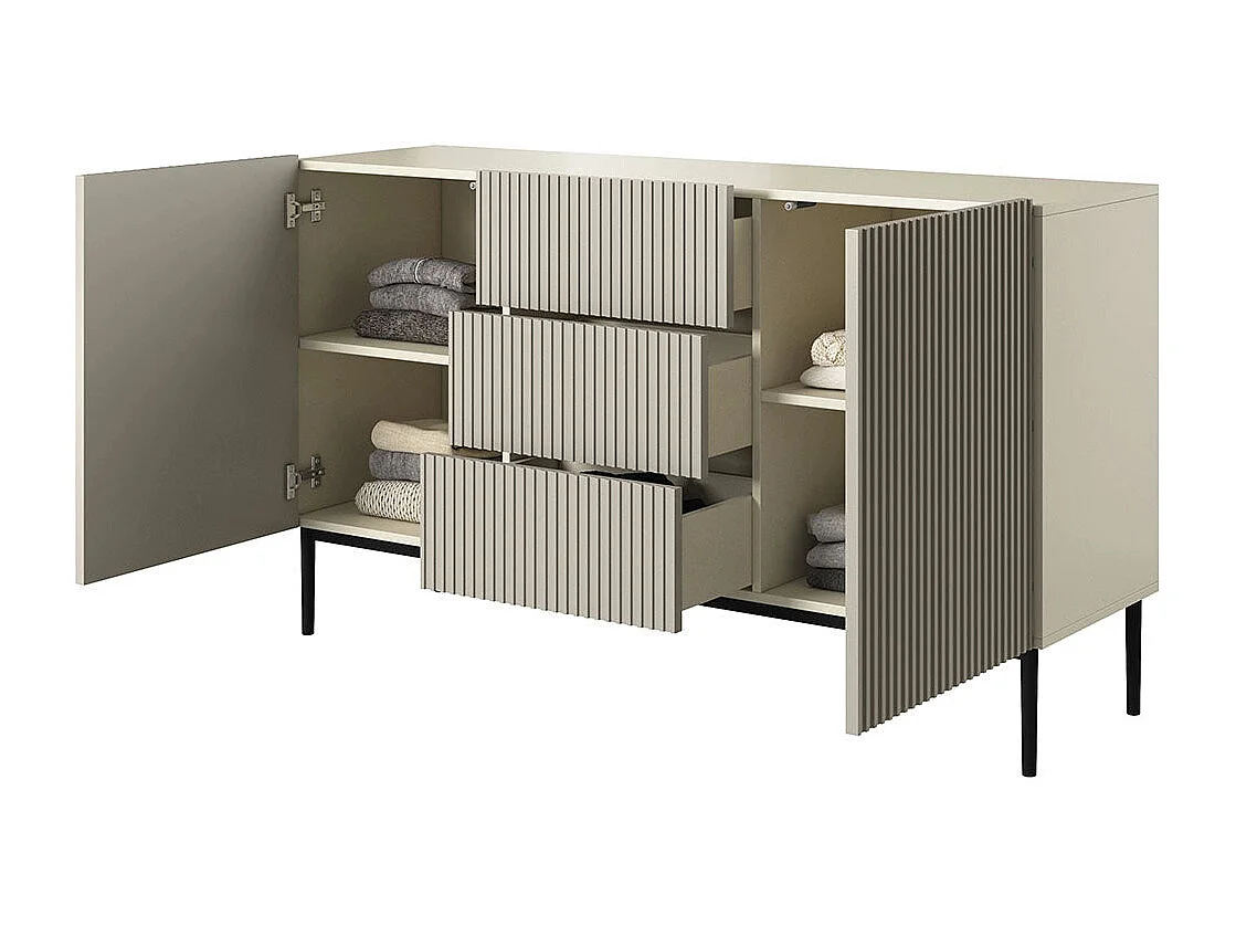 Buffet 2 deuren 3 laden centraal kasjmier met metaal bont zwart 150x45 cm