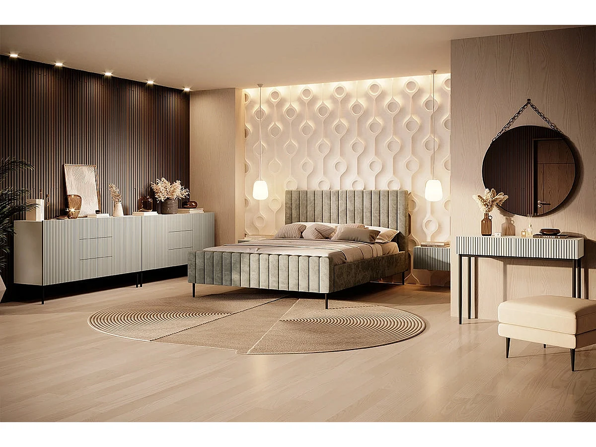 Buffet 2 deuren 3 laden centraal kasjmier met metaal bont zwart 150x45 cm