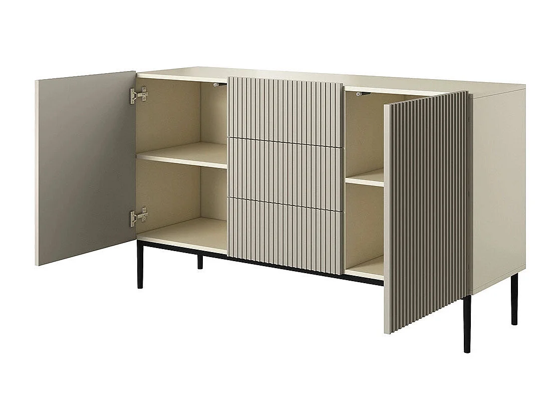 Buffet 2 deuren 3 laden centraal kasjmier met metaal bont zwart 150x45 cm