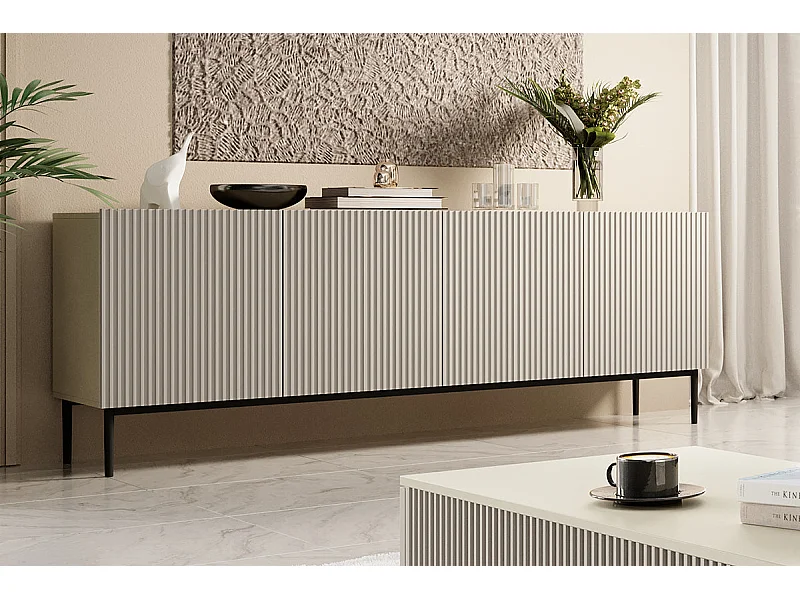 4-türiges Kaschmir-Sideboard mit schwarzem Metallfuß 200x45 cm