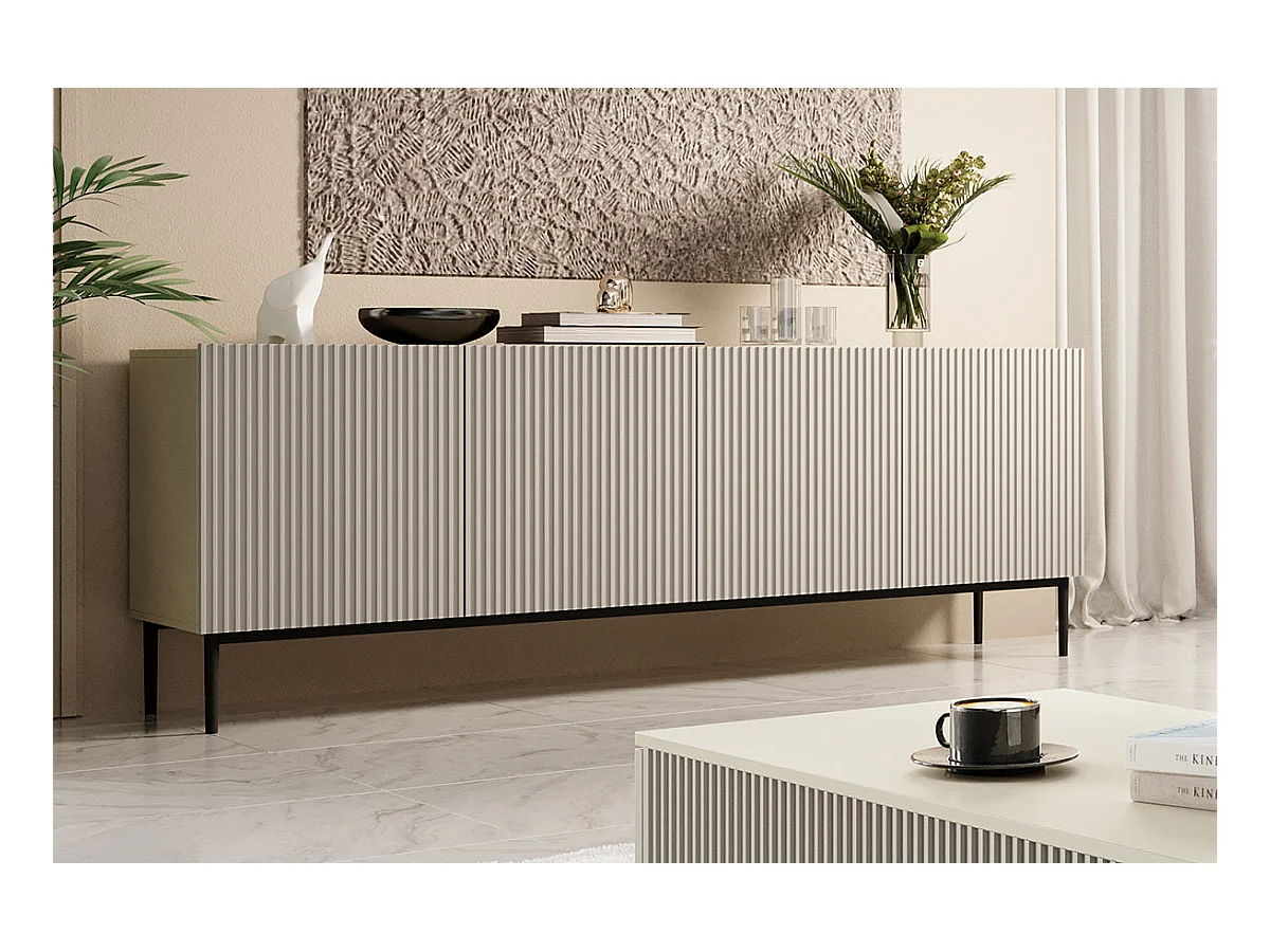 Aparador de cachemir de 4 puertas con pie de metal negro 200x45 cm