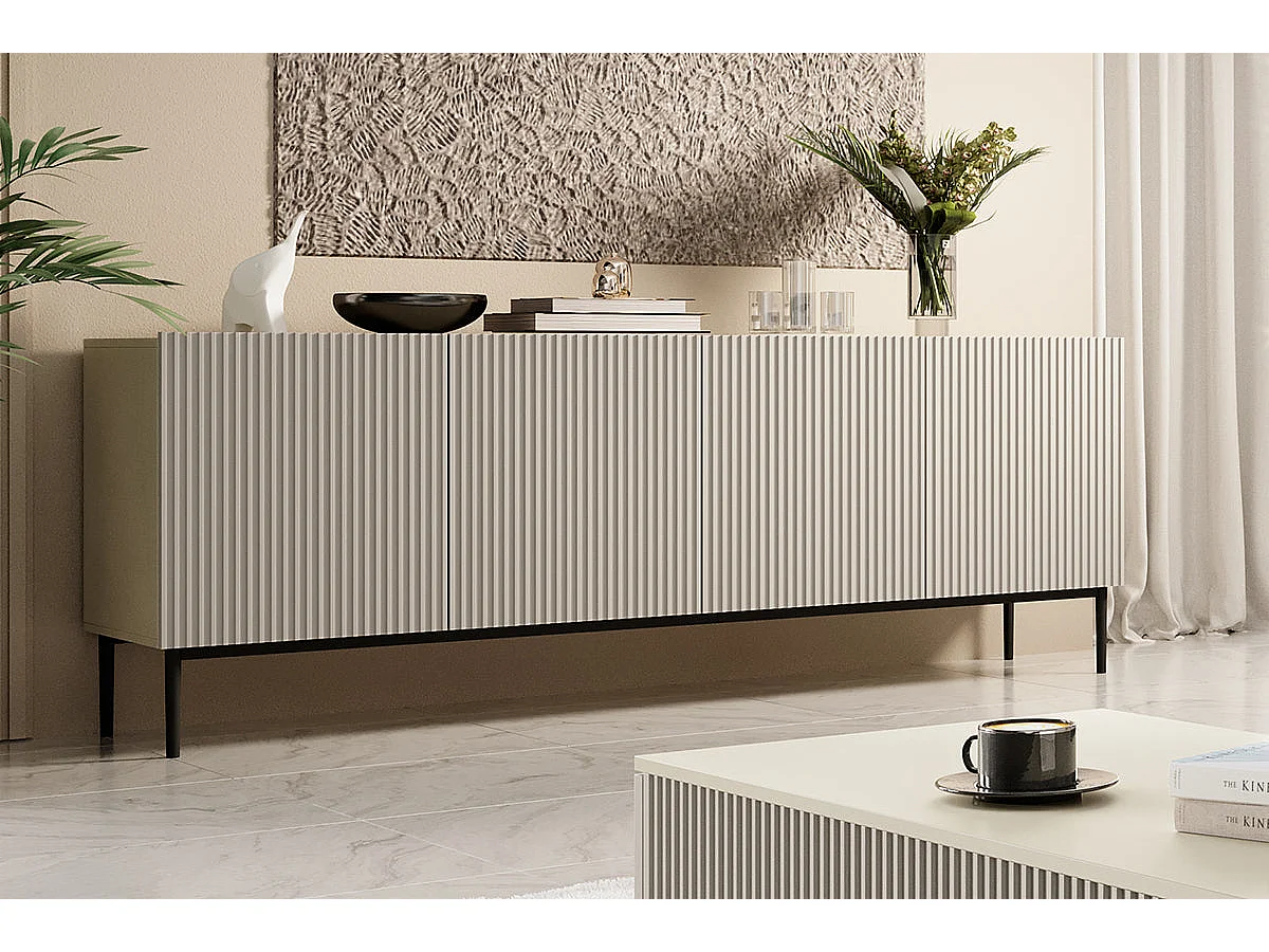 Aparador de caxemira 4 portas com pé de metal preto 200x45 cm