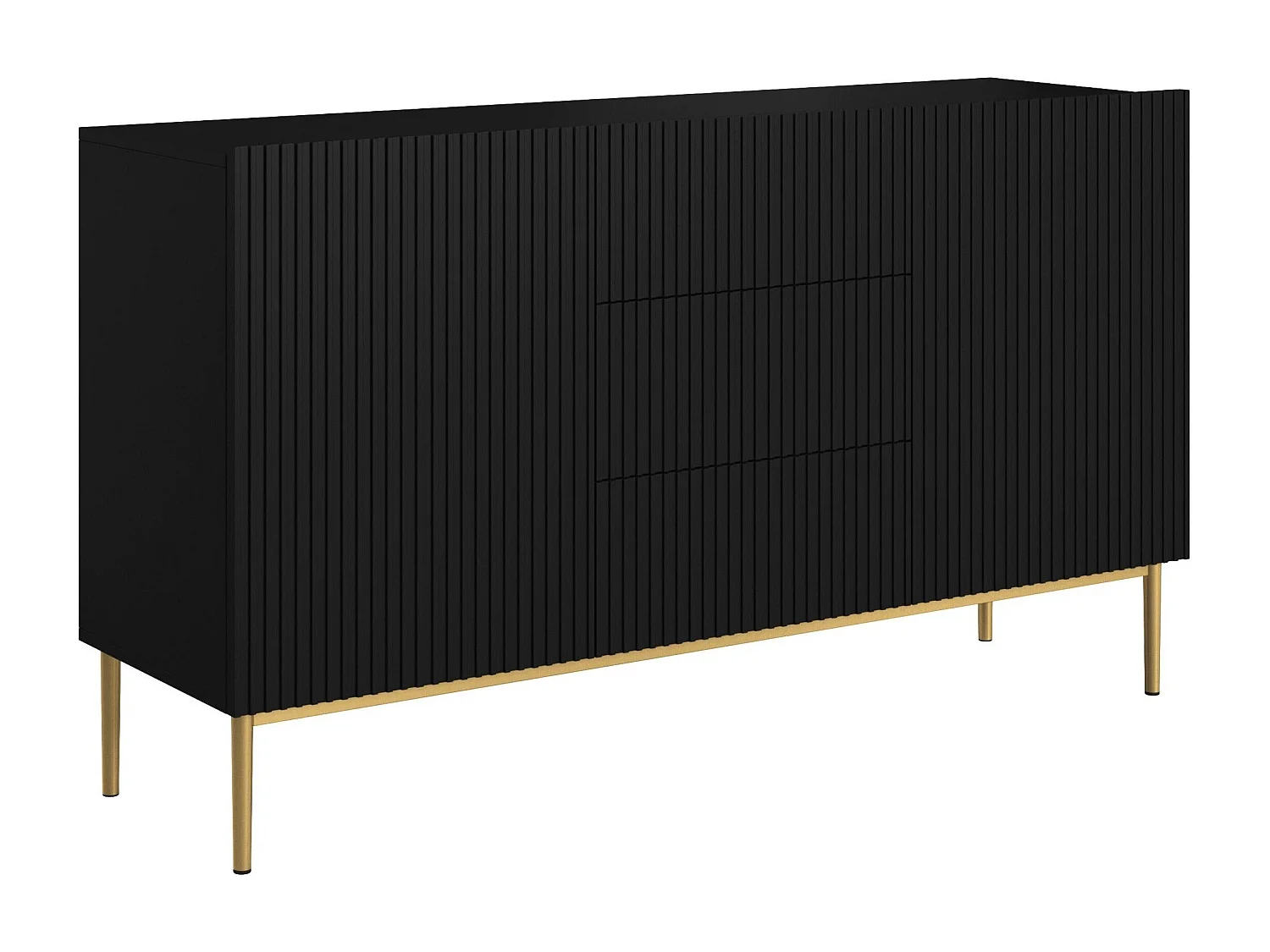 Aparador 2 puertas 3 cajones centrales negro con pie metal dorado 150x45 cm