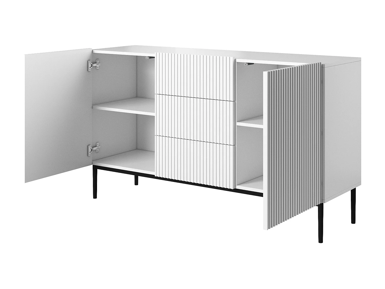 Madia 2 ante 3 cassetti centrali bianco piede metallo nero 150x45 cm