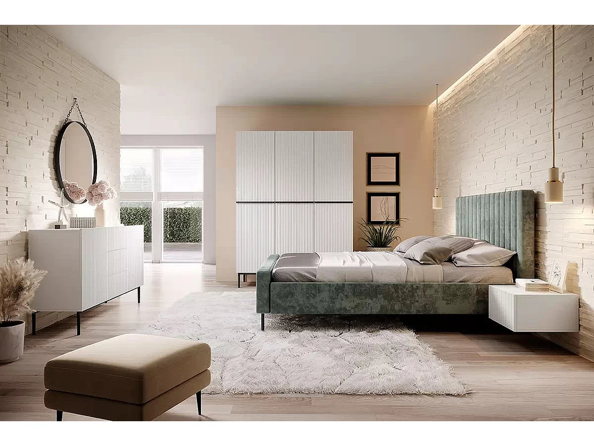 Madia 2 ante 3 cassetti centrali bianco piede metallo nero 150x45 cm