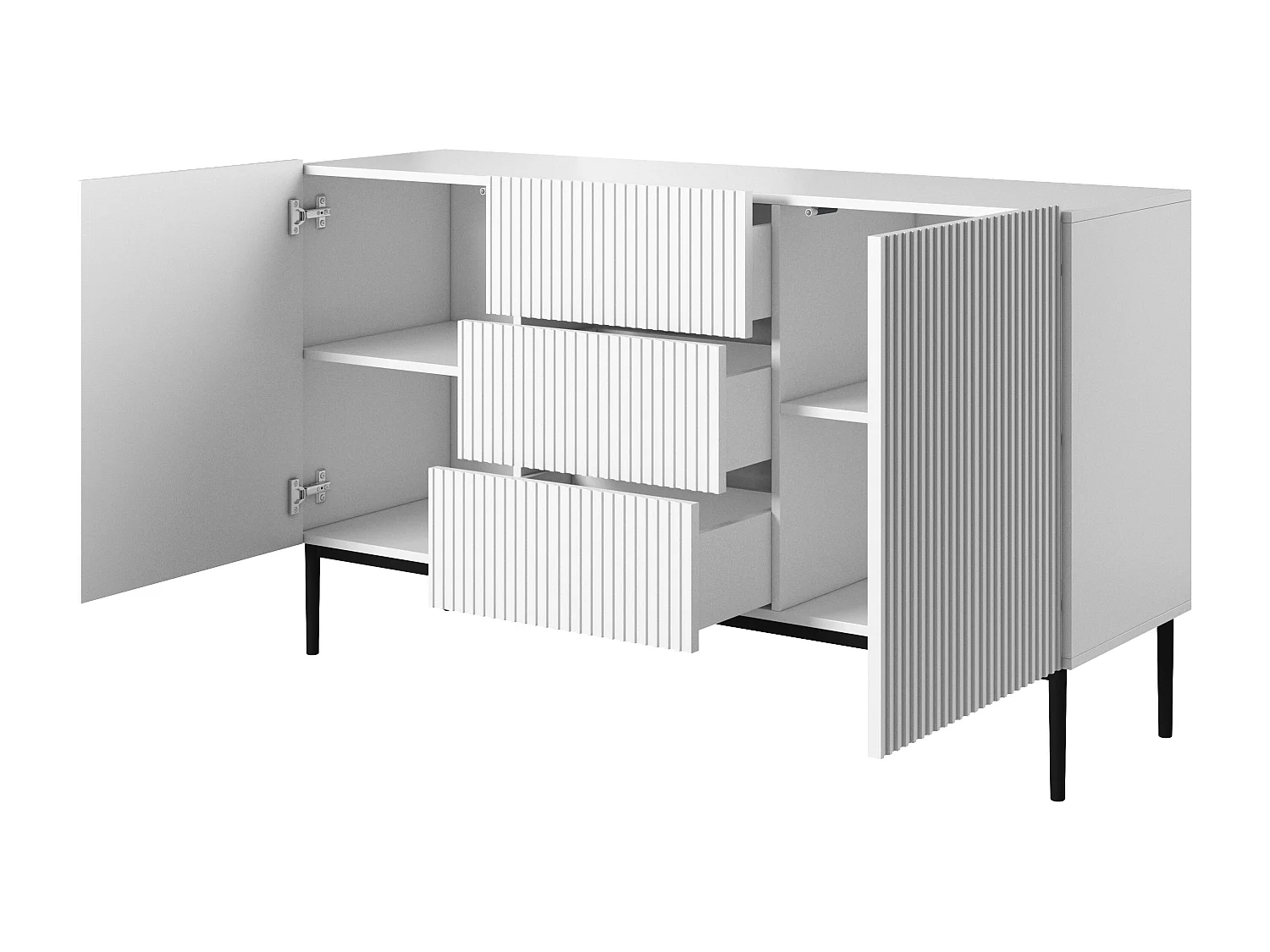 Madia 2 ante 3 cassetti centrali bianco piede metallo nero 150x45 cm