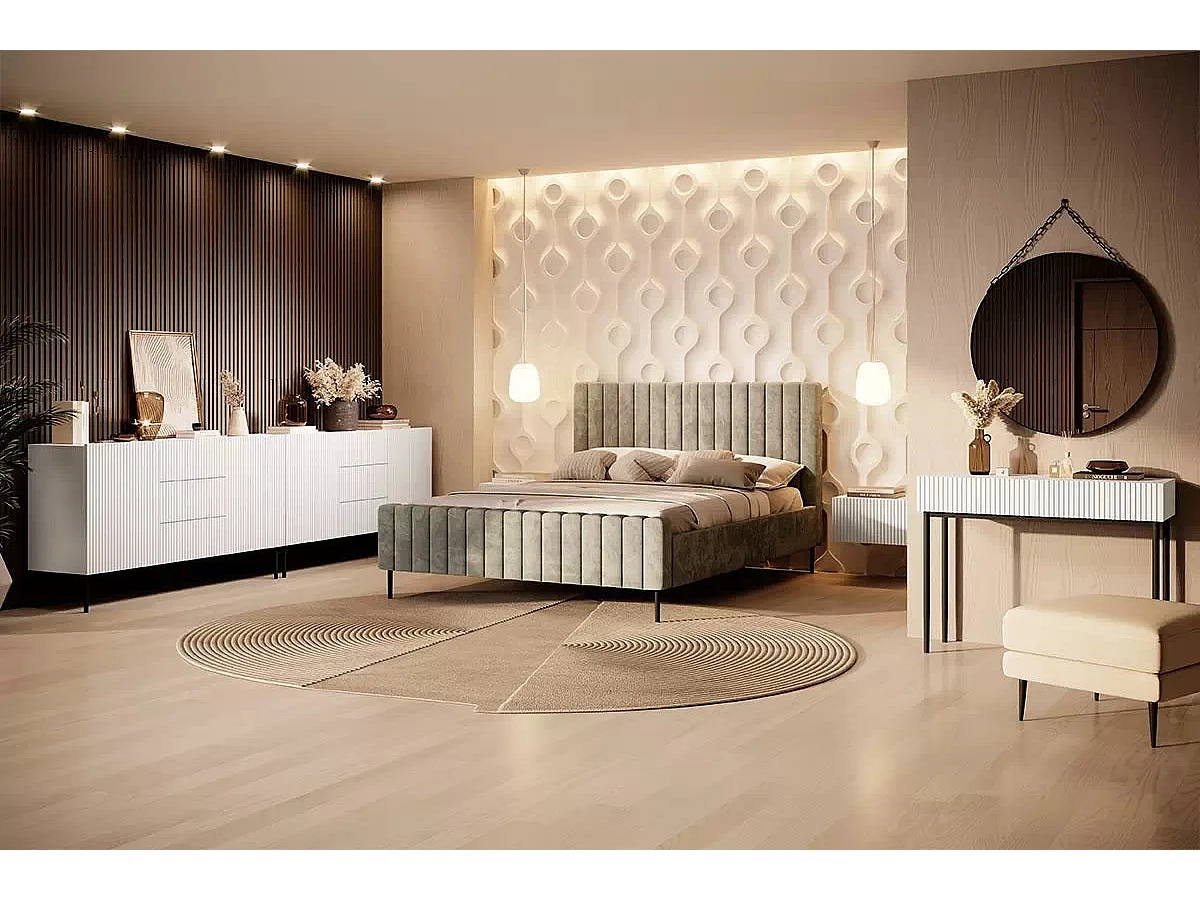 Madia 2 ante 3 cassetti centrali bianco piede metallo nero 150x45 cm