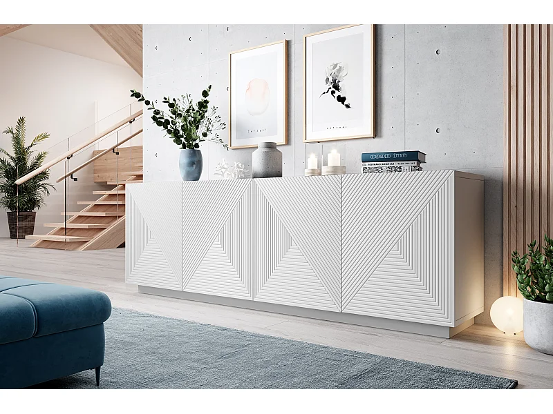 Buffet 4 deuren in hout lamellé blanco 200x43 cm