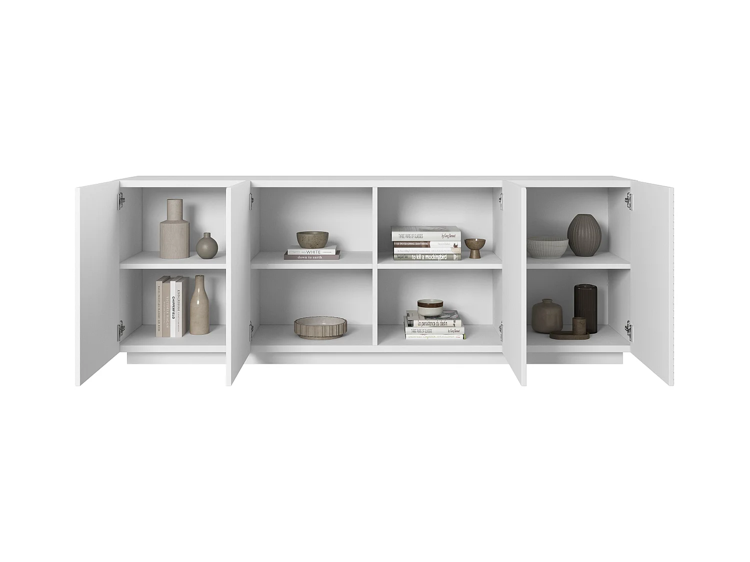 Aparador com 4 portas em madeira laminada branca 200x43 cm