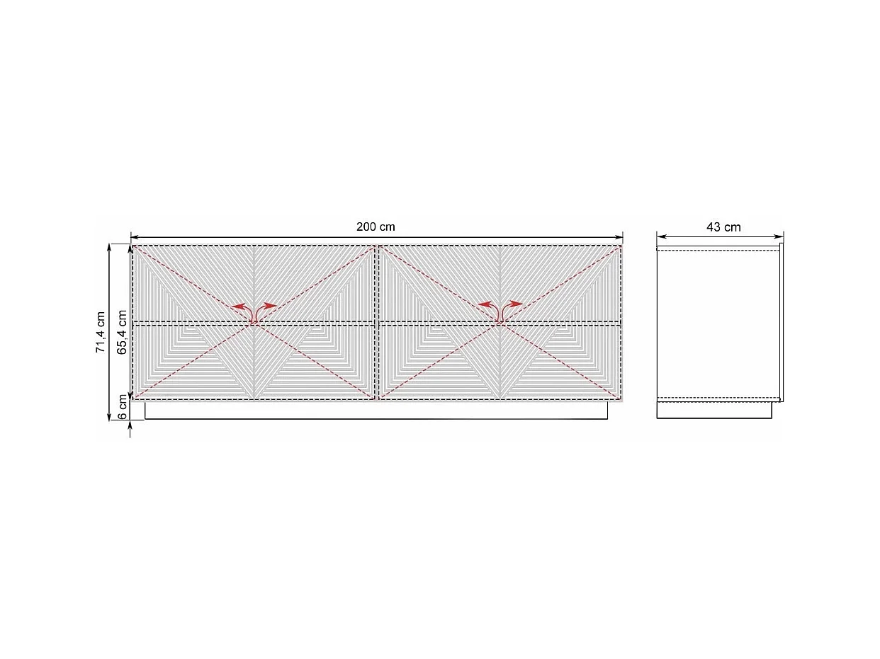 Aparador com 4 portas em madeira laminada branca 200x43 cm