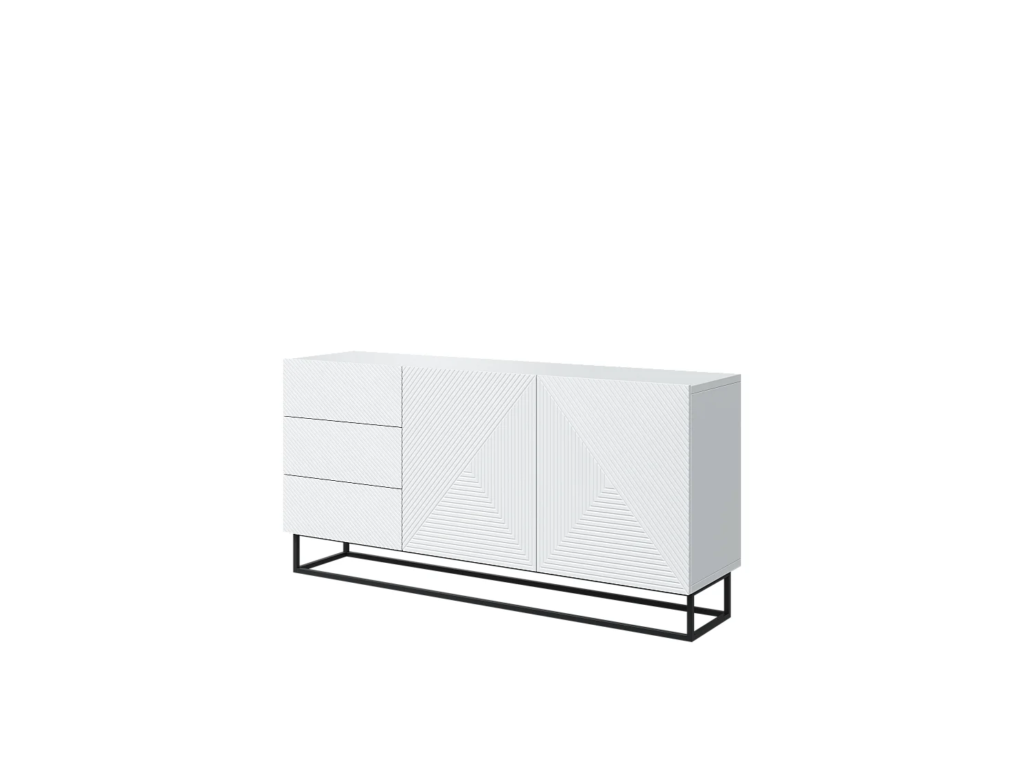 Sideboard 2 Türen 3 Schubladen weißes Schichtholz mit Metallfuß 167x43cm