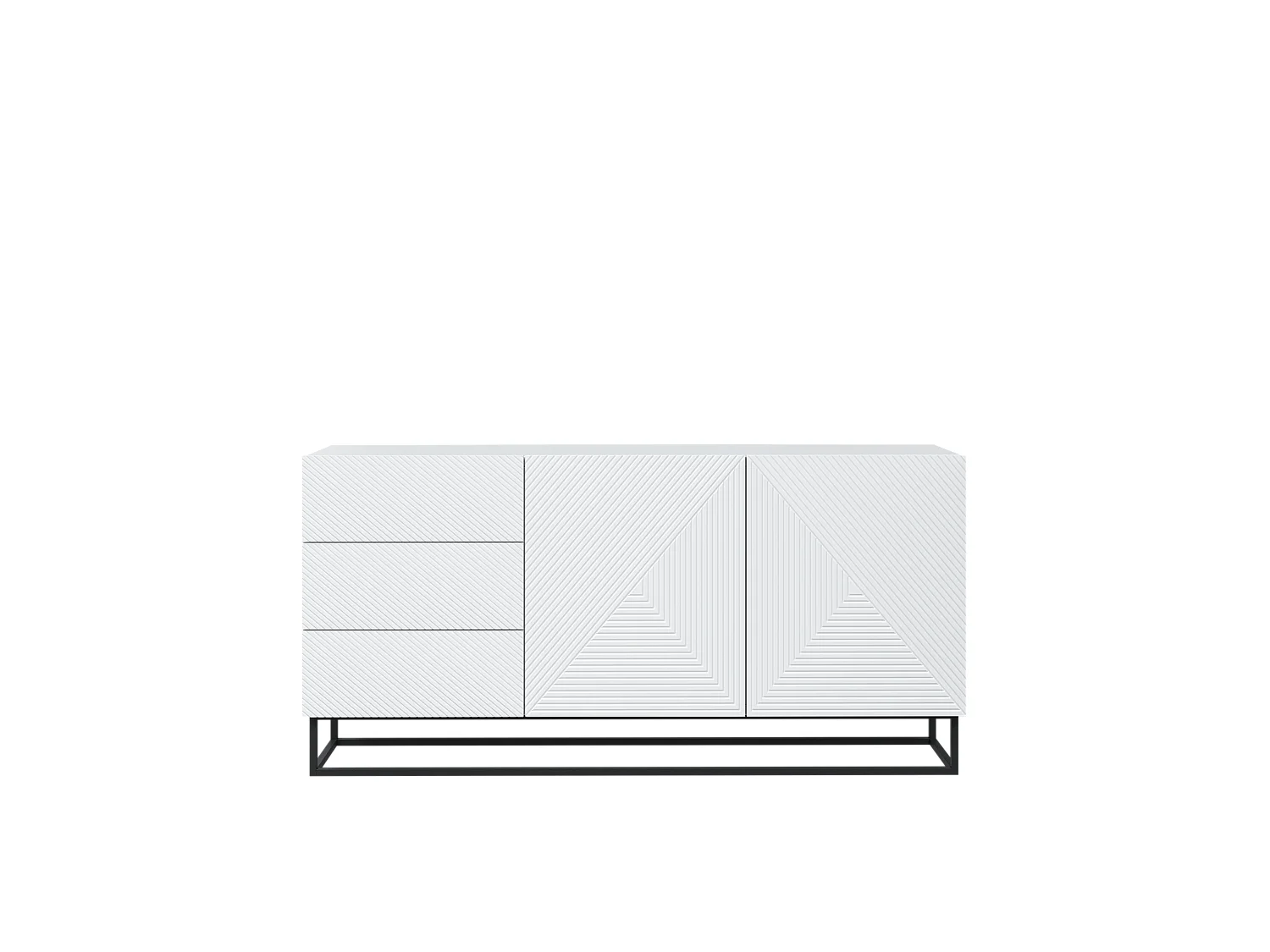 Sideboard 2 Türen 3 Schubladen weißes Schichtholz mit Metallfuß 167x43cm