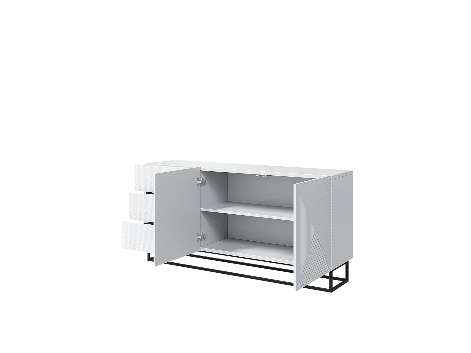 Sideboard 2 Türen 3 Schubladen weißes Schichtholz mit Metallfuß 167x43cm