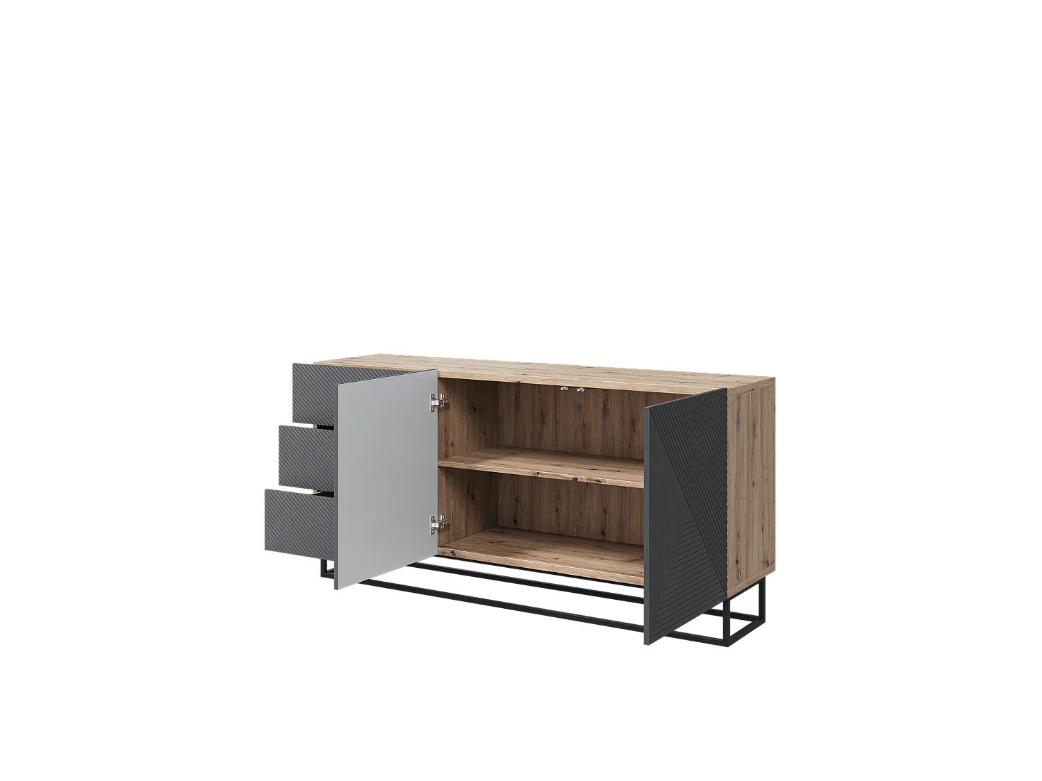 Madia 2 ante 3 cassetti legno laminato con piede in metallo 167x43cm