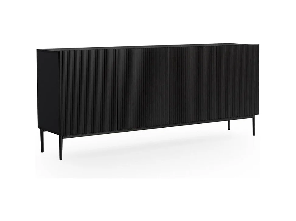 Madia 4 ante nero con piede in metallo nero 200x45 cm