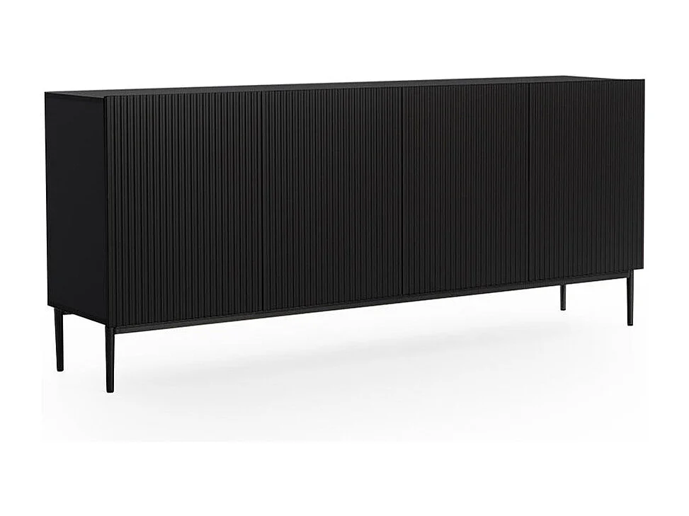 Madia 4 ante nero con piede in metallo nero 200x45 cm