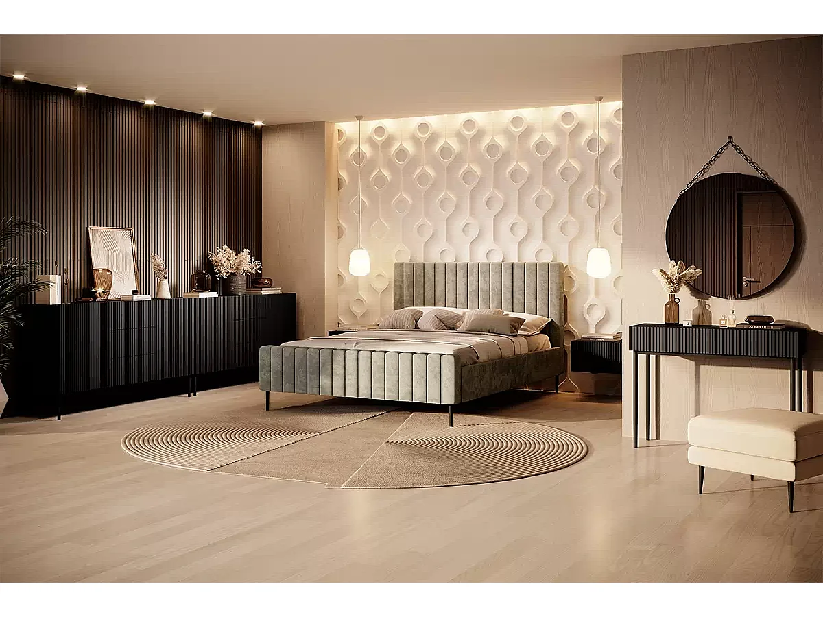 Buffet 2 deuren 3 planken centraal zwart met bont metaal zwart 150x45 cm