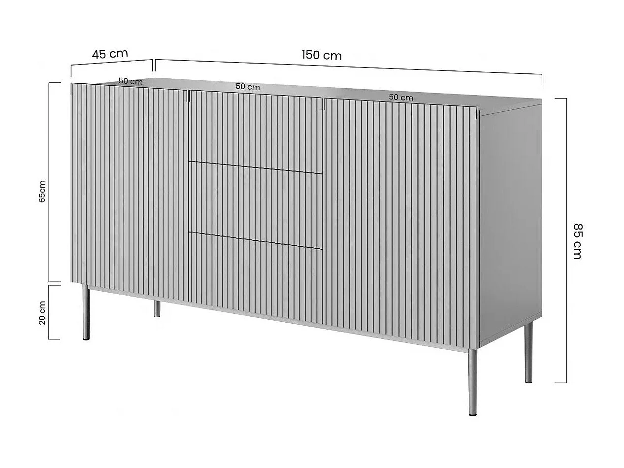 Buffet 2 deuren 3 planken centraal zwart met bont metaal zwart 150x45 cm