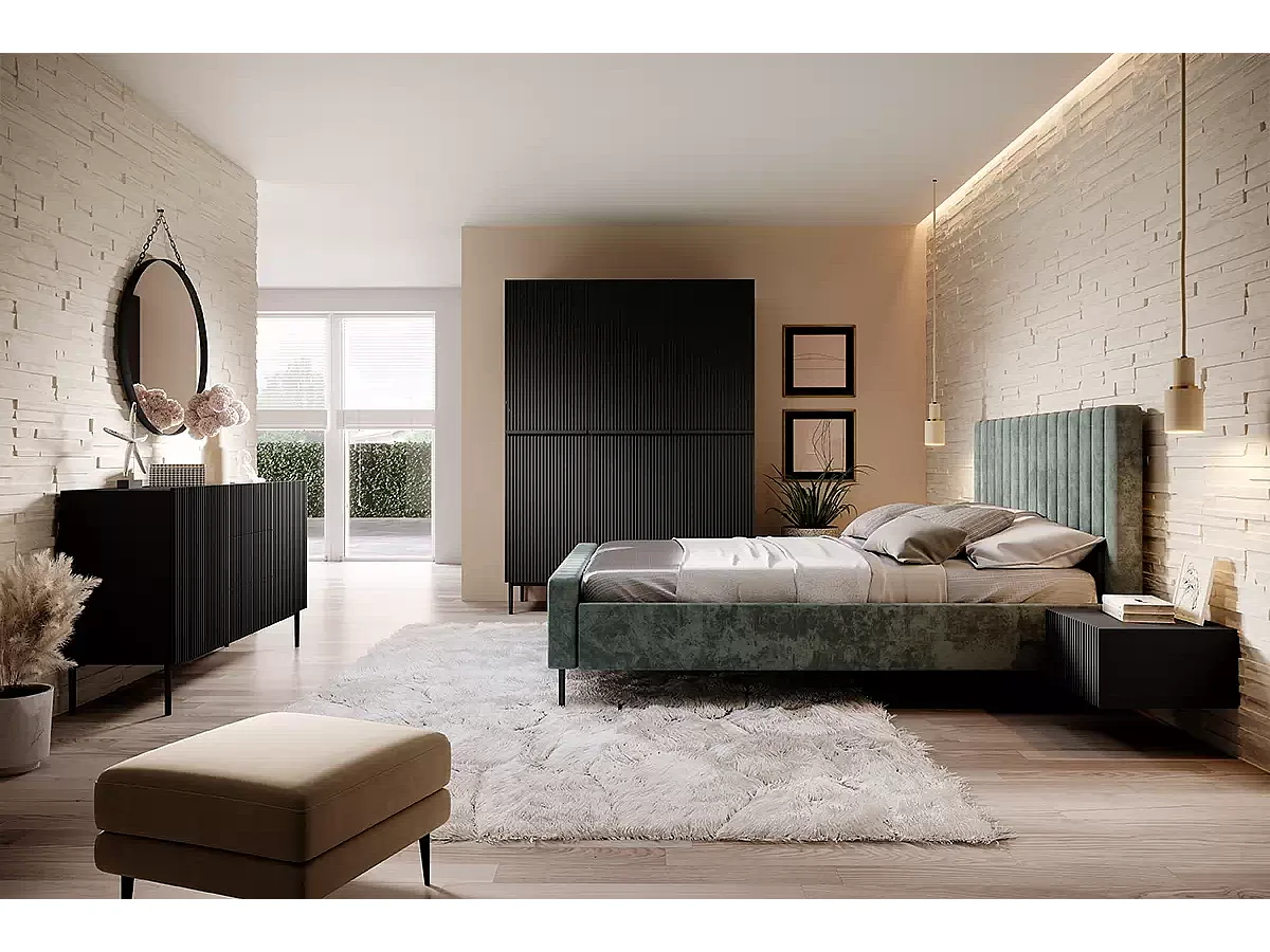 Madia 2 ante 3 cassetti centrali nero piede metallo nero 150x45 cm