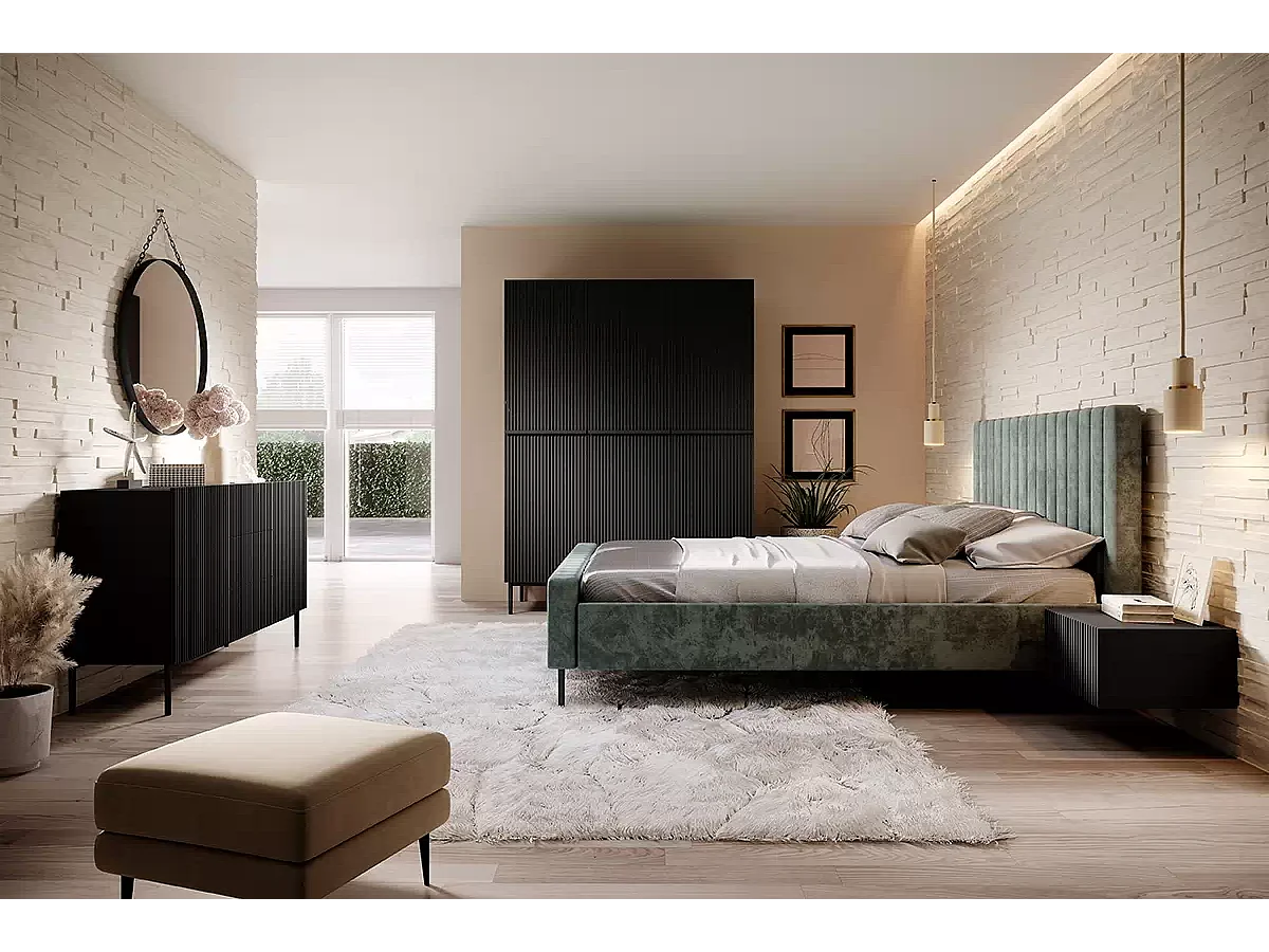 Madia 2 ante 3 cassetti centrali nero piede metallo nero 150x45 cm