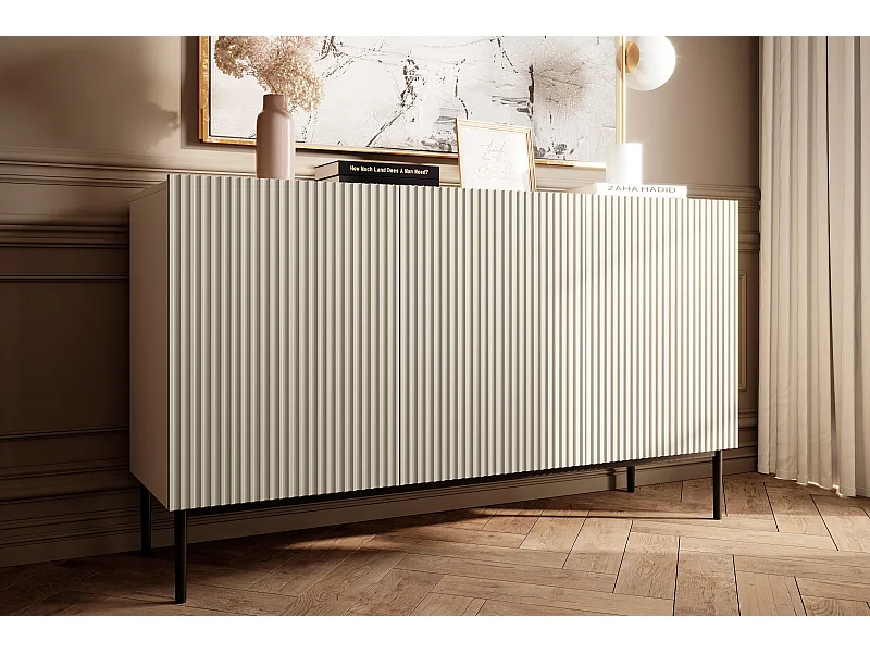 3-türiges Kaschmir-Sideboard mit schwarzem Metallfuß 150x45 cm