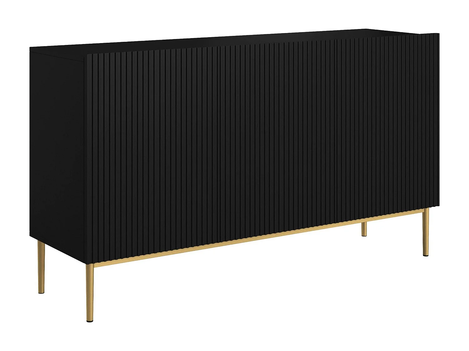 Aparador 3 portas preto com pé em metal dourado 150x45 cm