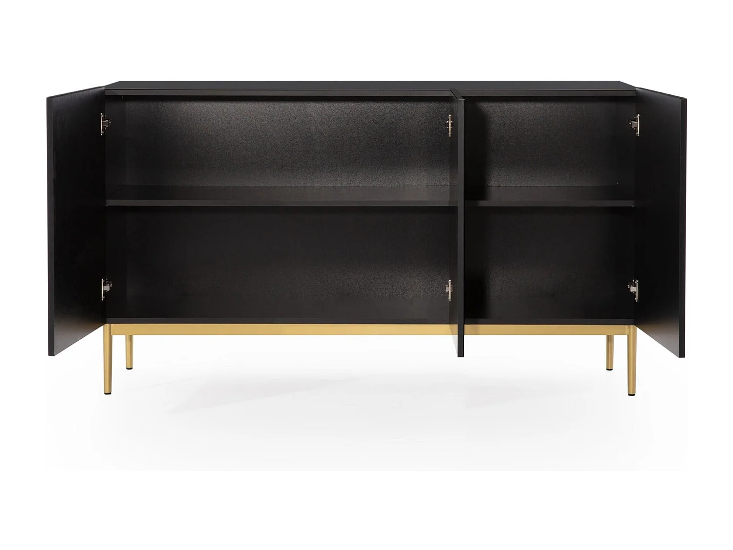 Aparador 3 portas preto com pé em metal dourado 150x45 cm