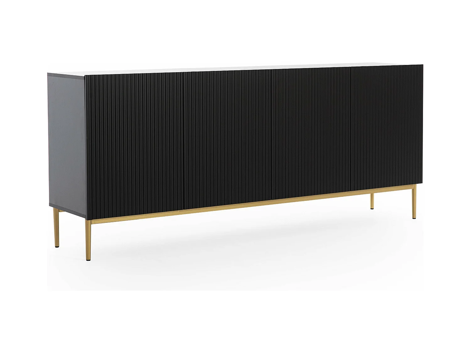 Madia 4 ante nero con piede in metallo oro 200x45 cm