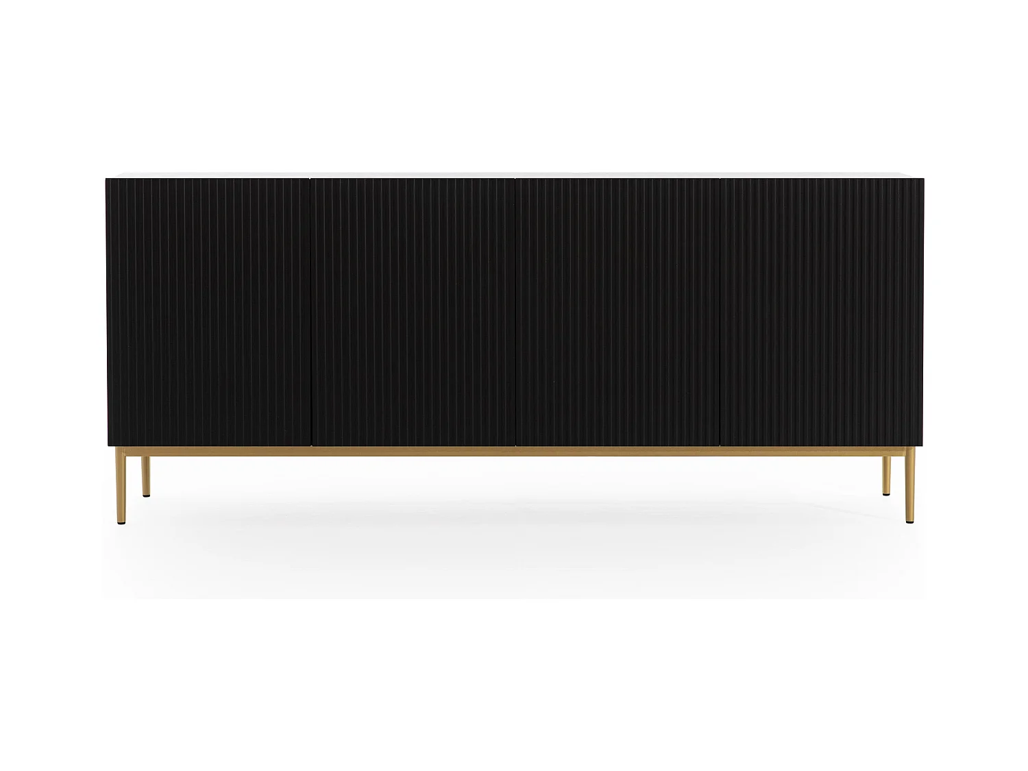 Madia 4 ante nero con piede in metallo oro 200x45 cm