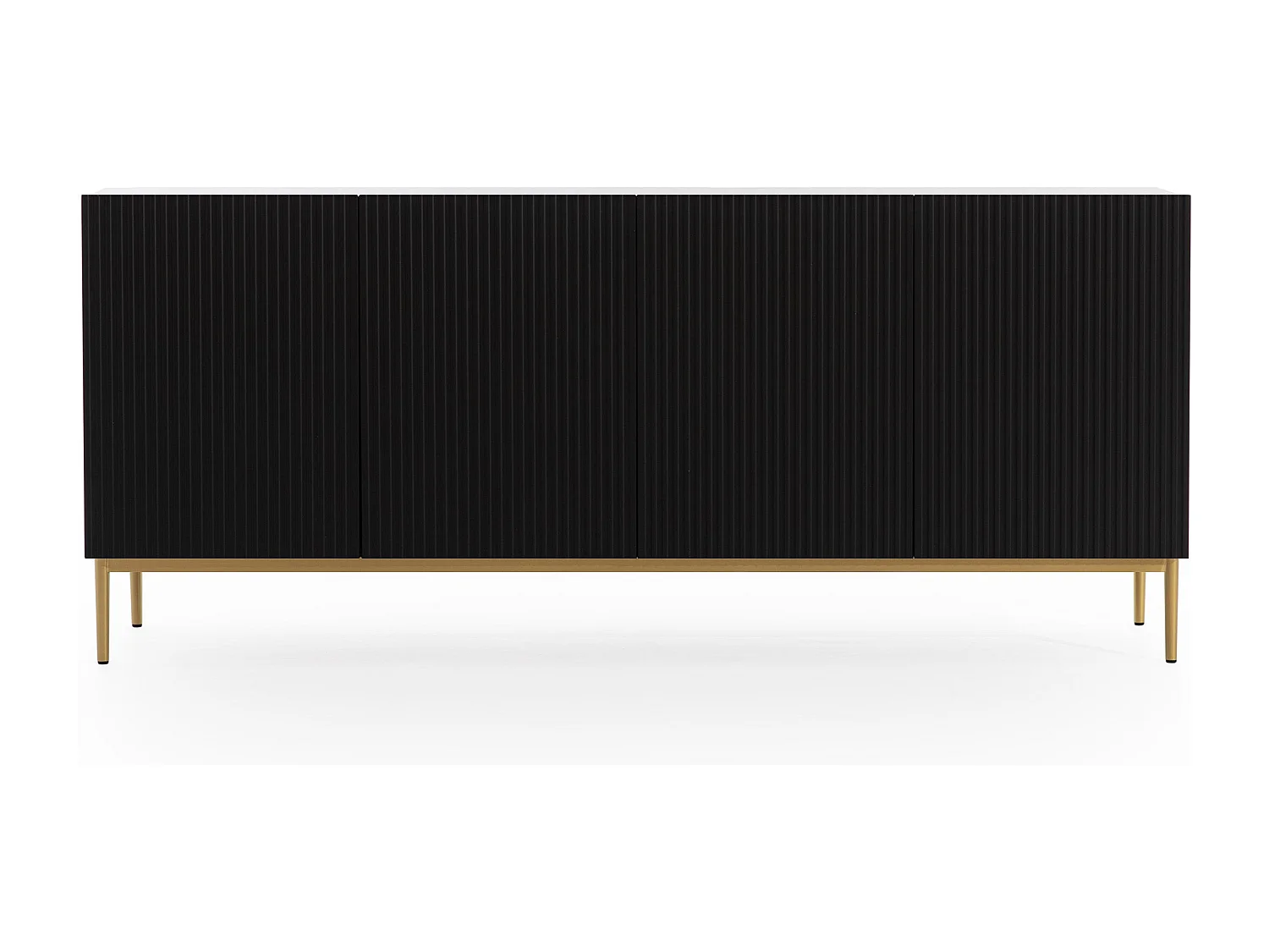 Madia 4 ante nero con piede in metallo oro 200x45 cm