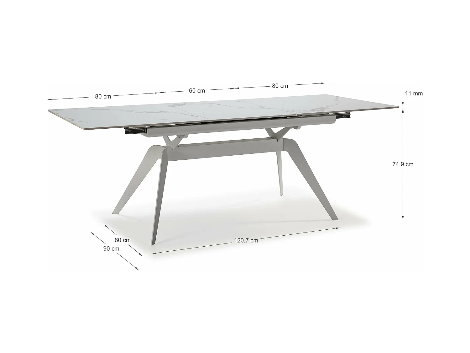 Table extensible pour 6/8 personnes en céramique 160/220x76 cm