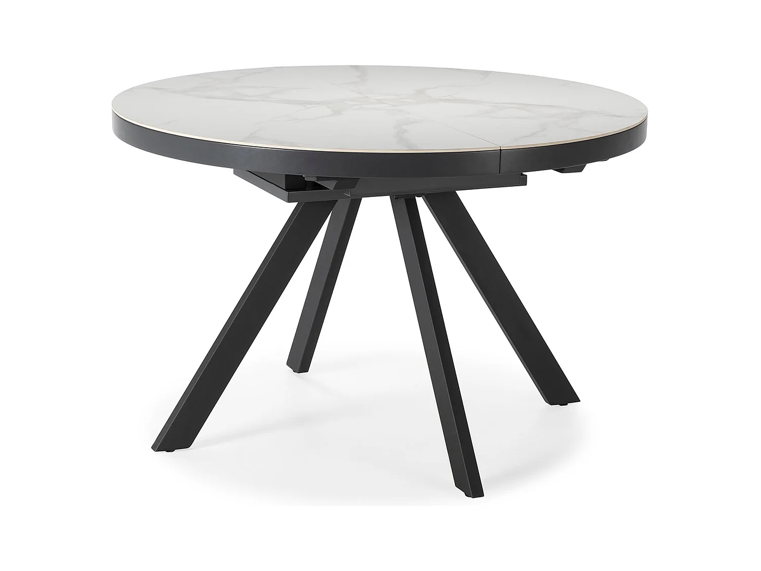 Runder ausziehbarer Tisch für 4/6 Personen aus weißer Keramik 120/160x76 cm