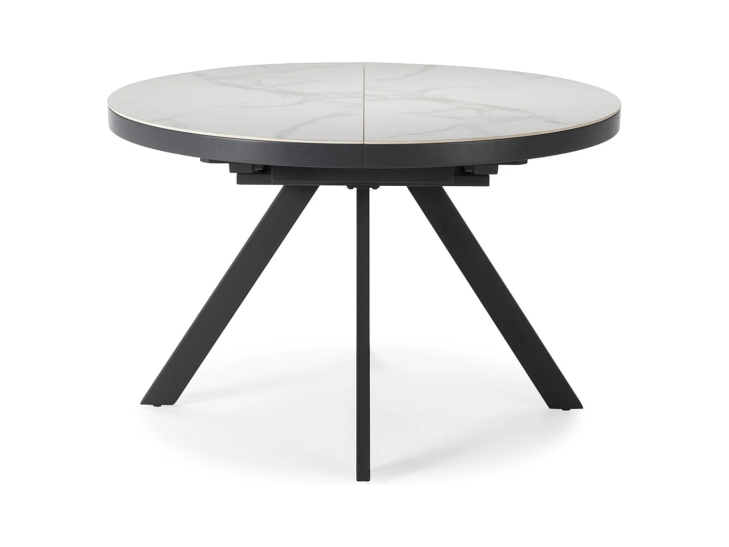 Runder ausziehbarer Tisch für 4/6 Personen aus weißer Keramik 120/160x76 cm