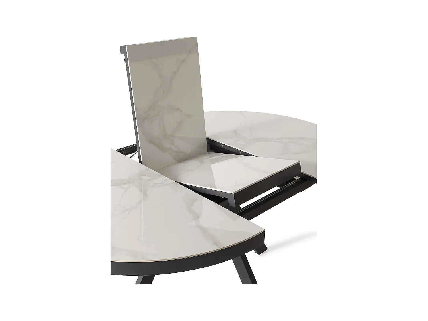 Runder ausziehbarer Tisch für 4/6 Personen aus weißer Keramik 120/160x76 cm