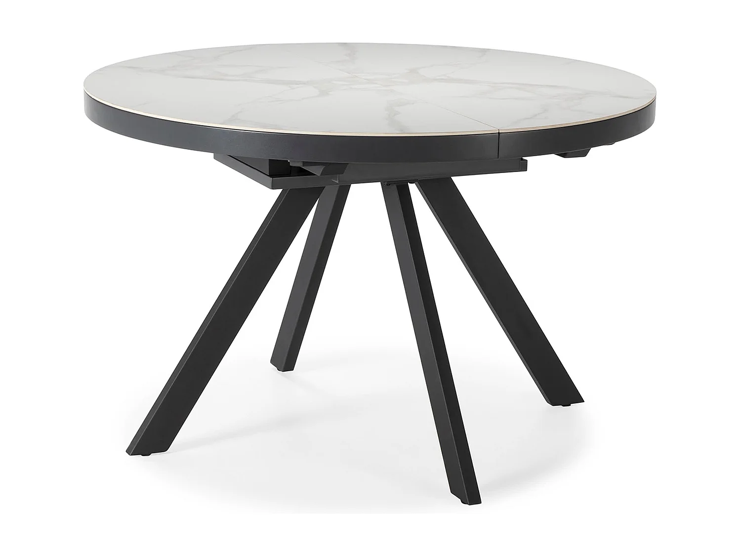 Runder ausziehbarer Tisch für 4/6 Personen aus weißer Keramik 120/160x76 cm