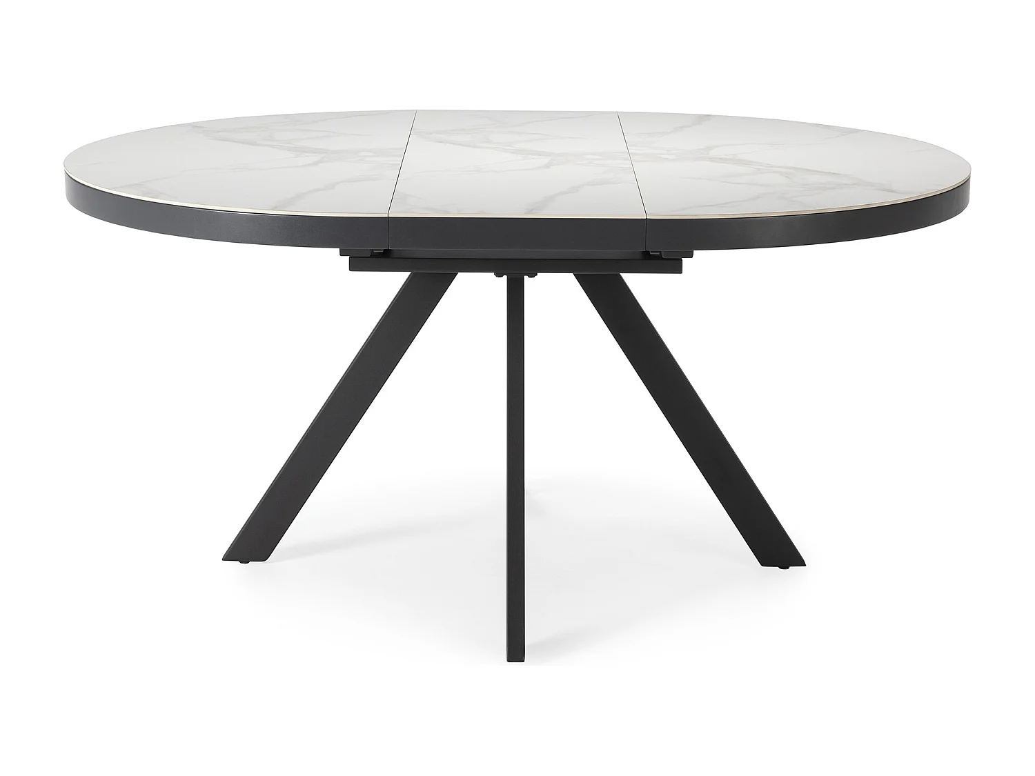 Runder ausziehbarer Tisch für 4/6 Personen aus weißer Keramik 120/160x76 cm