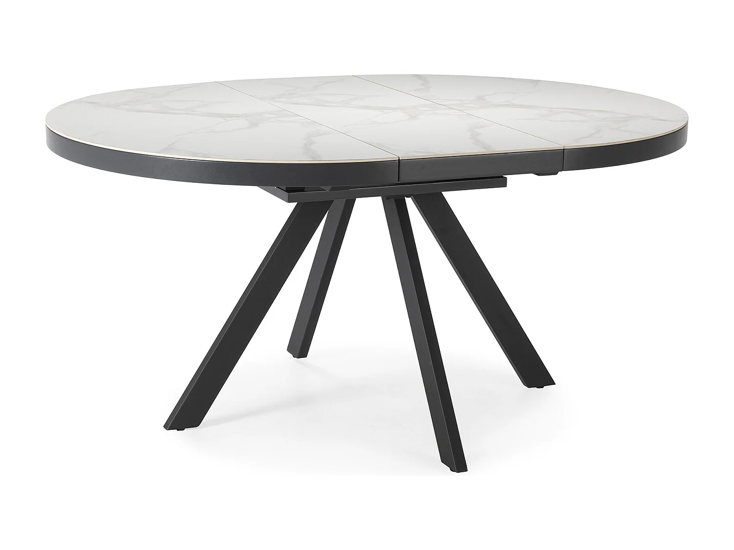 Runder ausziehbarer Tisch für 4/6 Personen aus weißer Keramik 120/160x76 cm