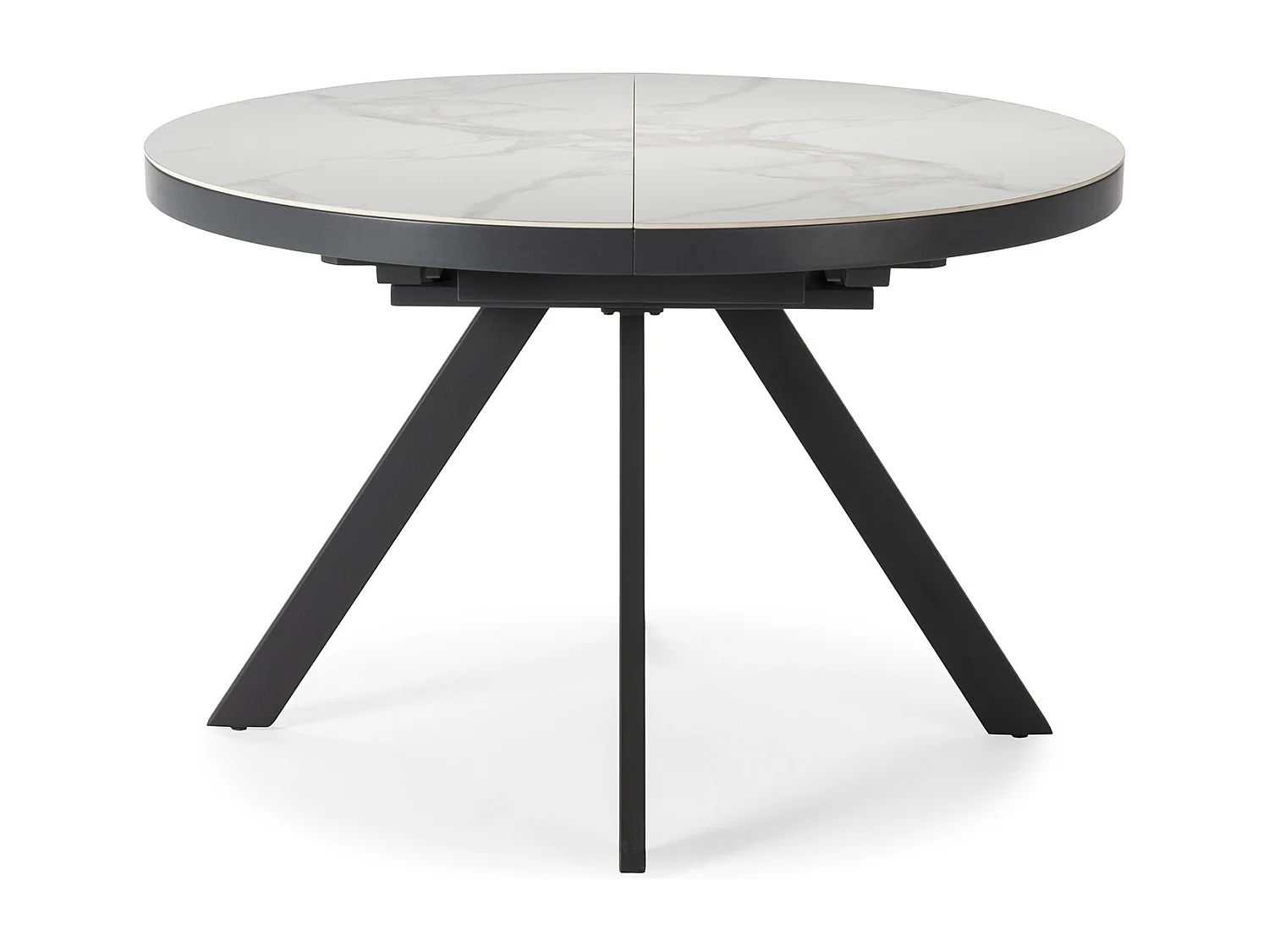 Runder ausziehbarer Tisch für 4/6 Personen aus weißer Keramik 120/160x76 cm