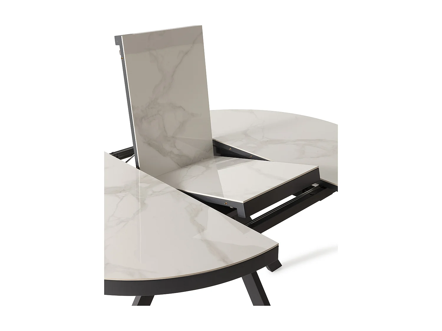 Runder ausziehbarer Tisch für 4/6 Personen aus weißer Keramik 120/160x76 cm