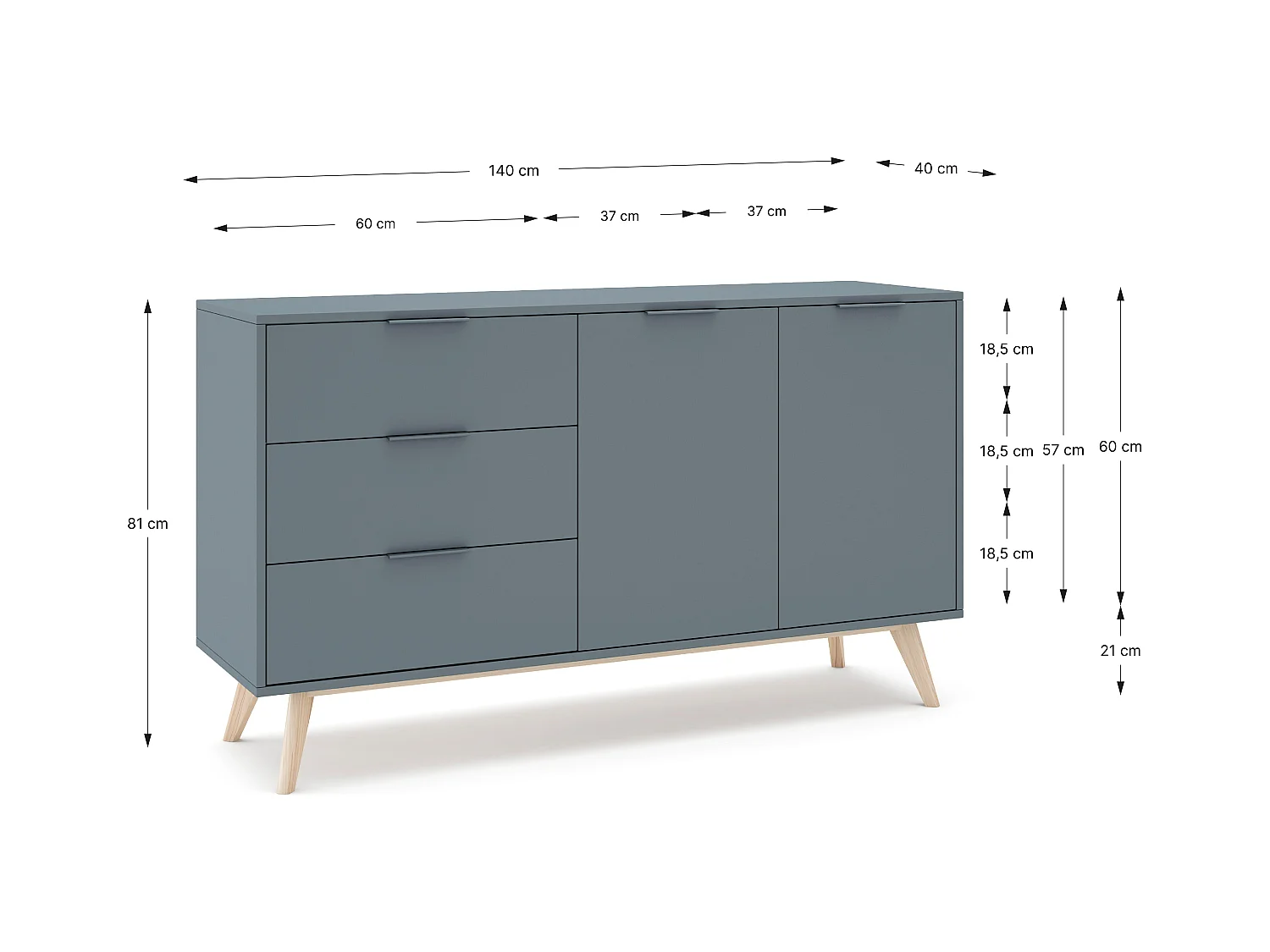 Sideboard 2 Türen und 3 Schubladen 140x81 cm