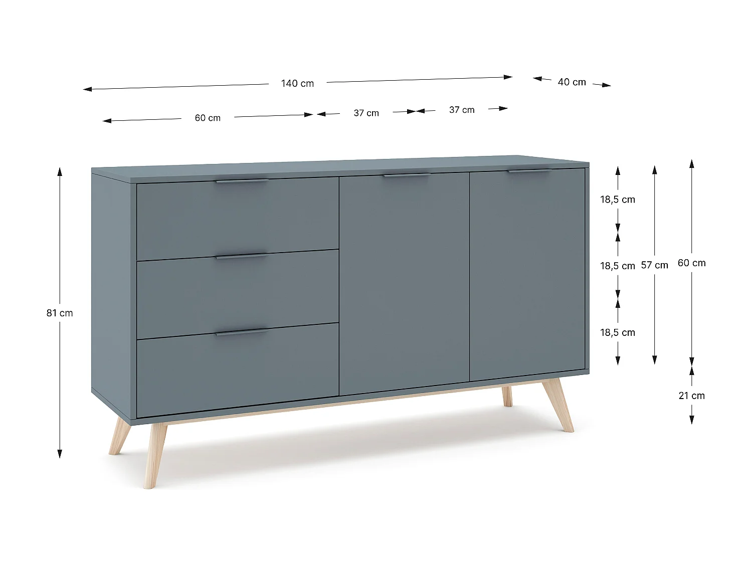 Buffet 2 portes et 3 tiroirs 140x81 cm