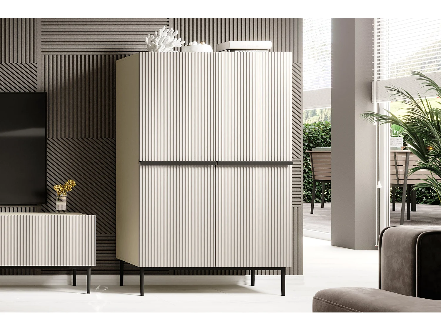 2-türiges Sideboard mit Fuß aus schwarzem Kaschmirmetall 100x160 cm