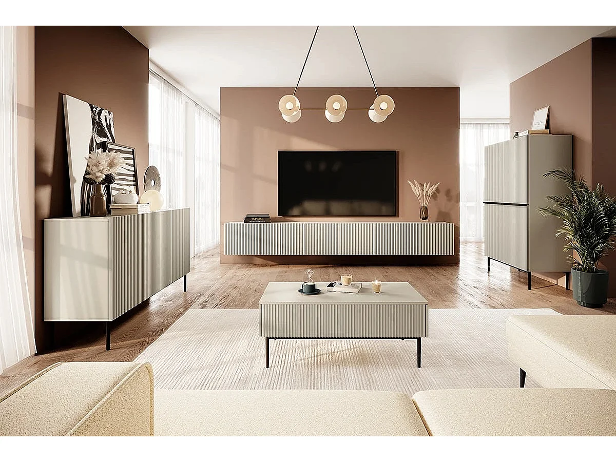 2-türiges Sideboard mit Fuß aus schwarzem Kaschmirmetall 100x160 cm