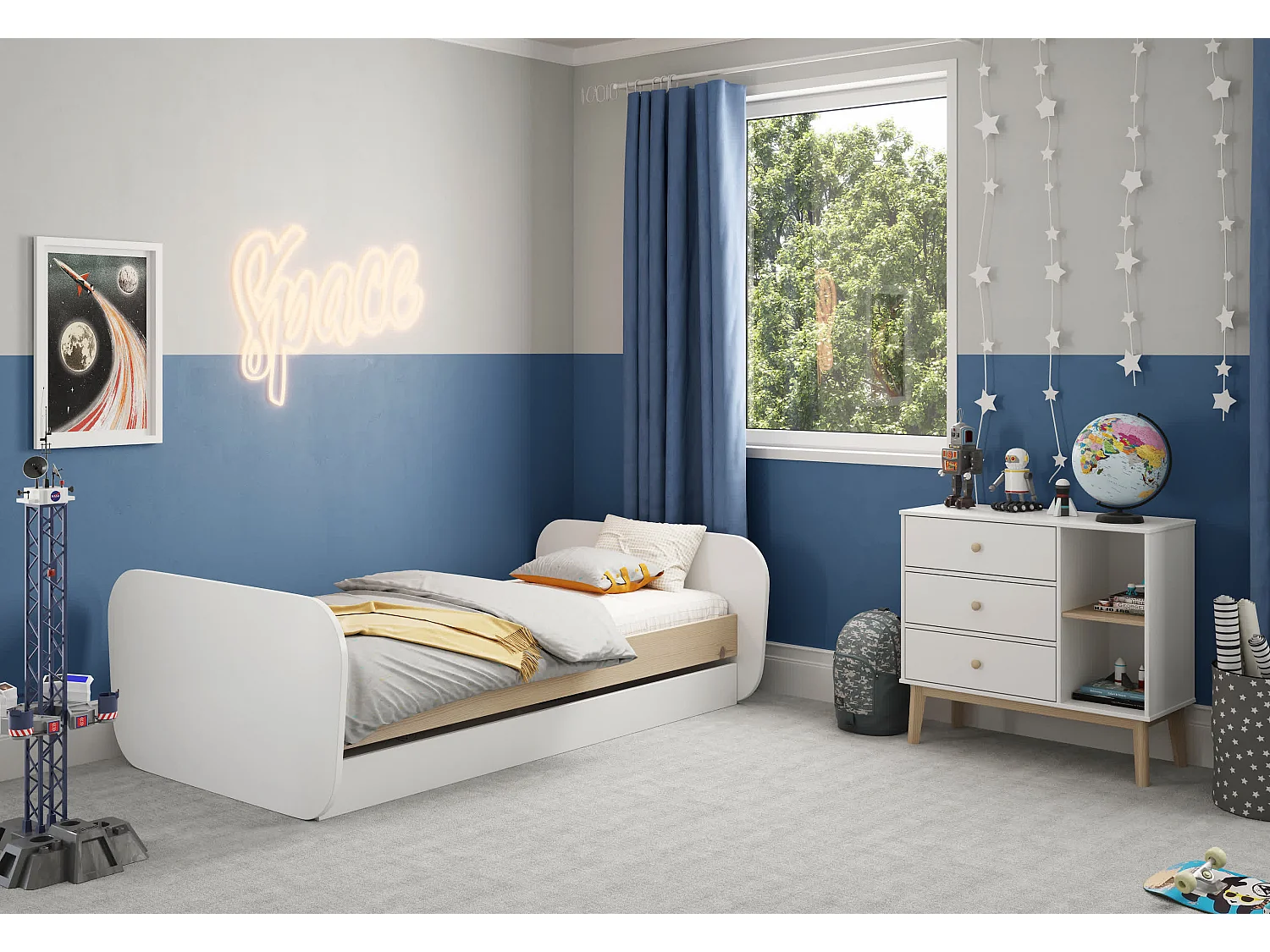 Commode 3 tiroirs et 2 niches ouvertes L90 cm - SIMON