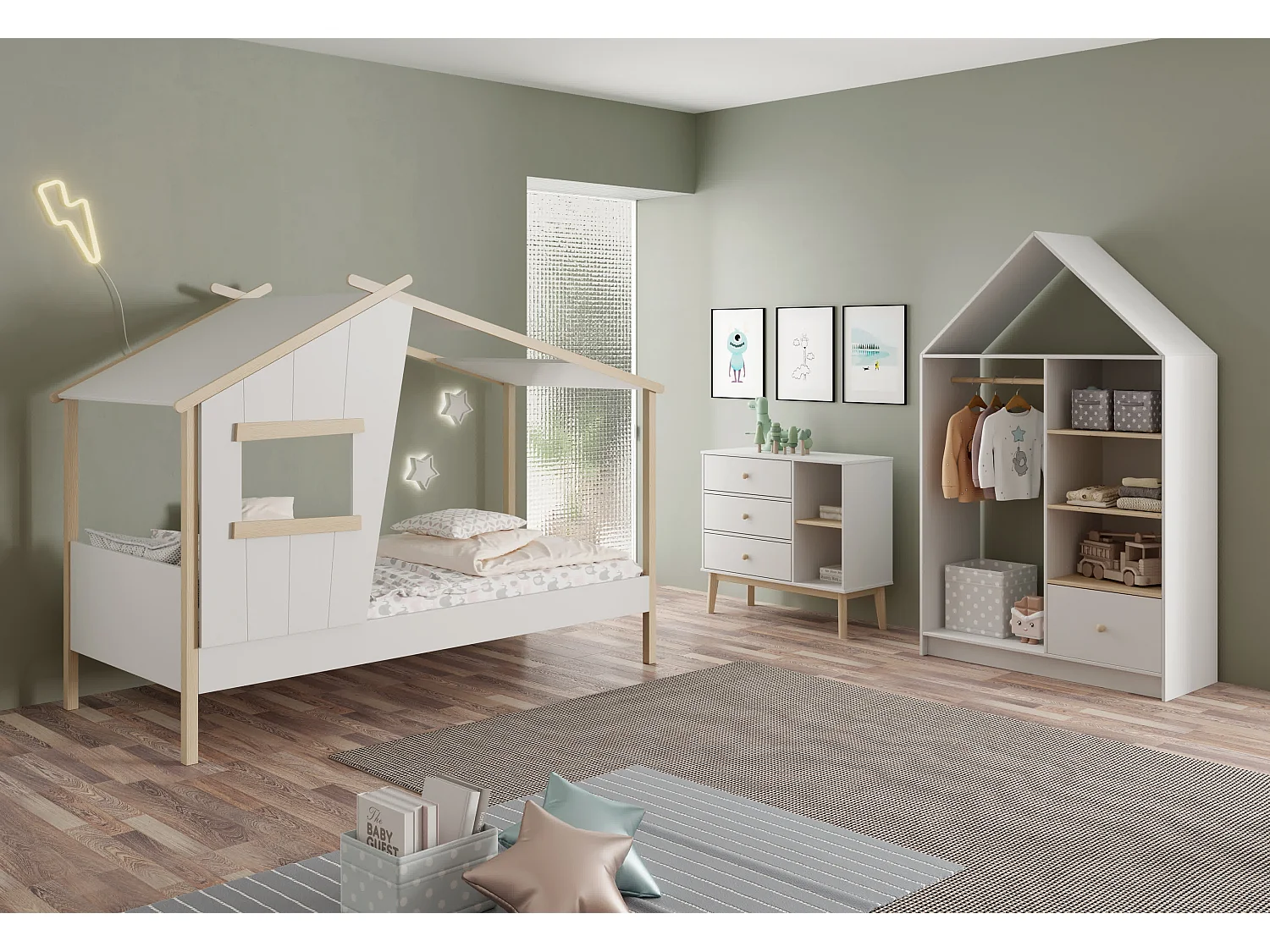 Commode 3 tiroirs et 2 niches ouvertes L90 cm - SIMON