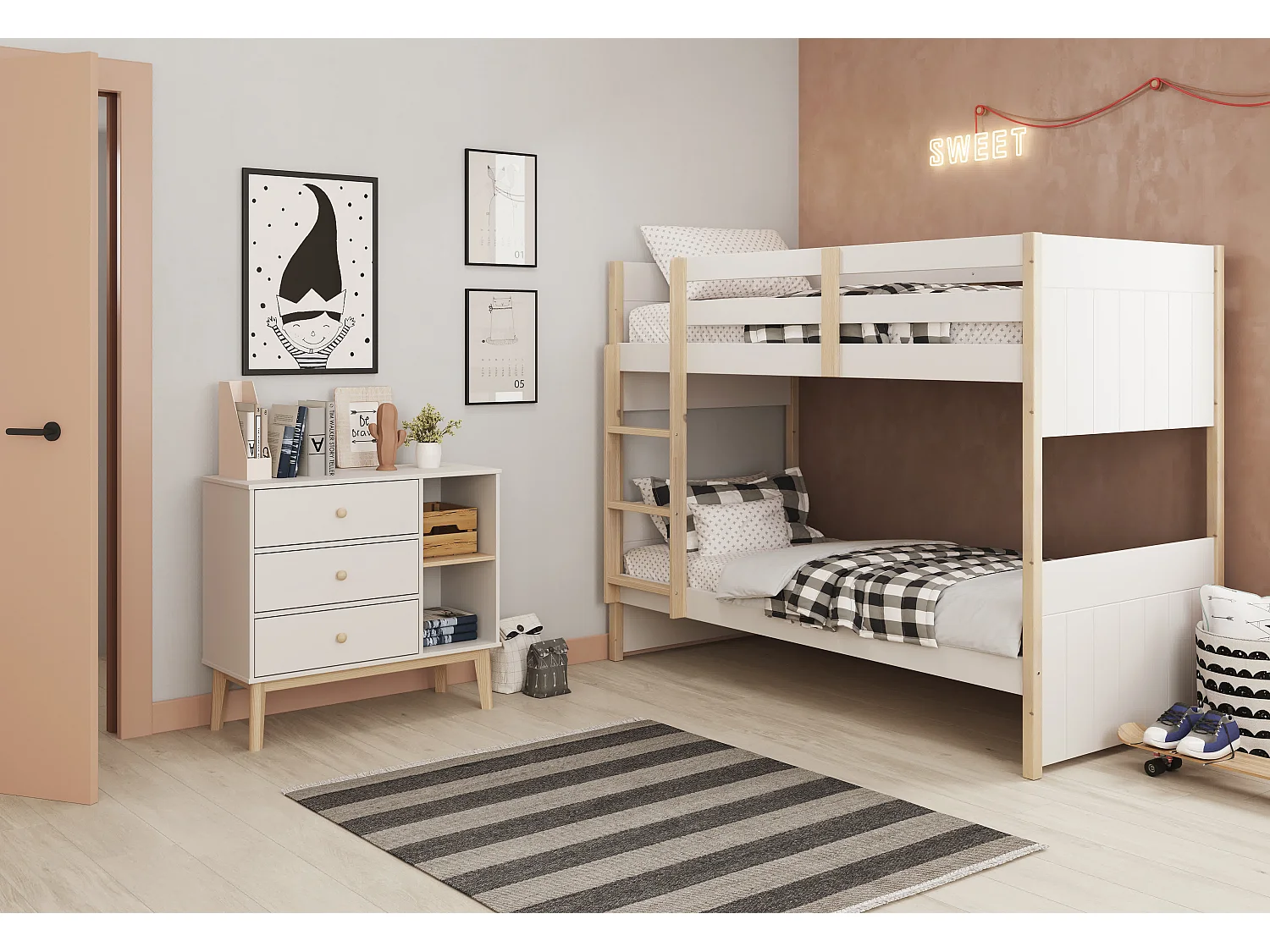 Commode 3 tiroirs et 2 niches ouvertes L90 cm - SIMON