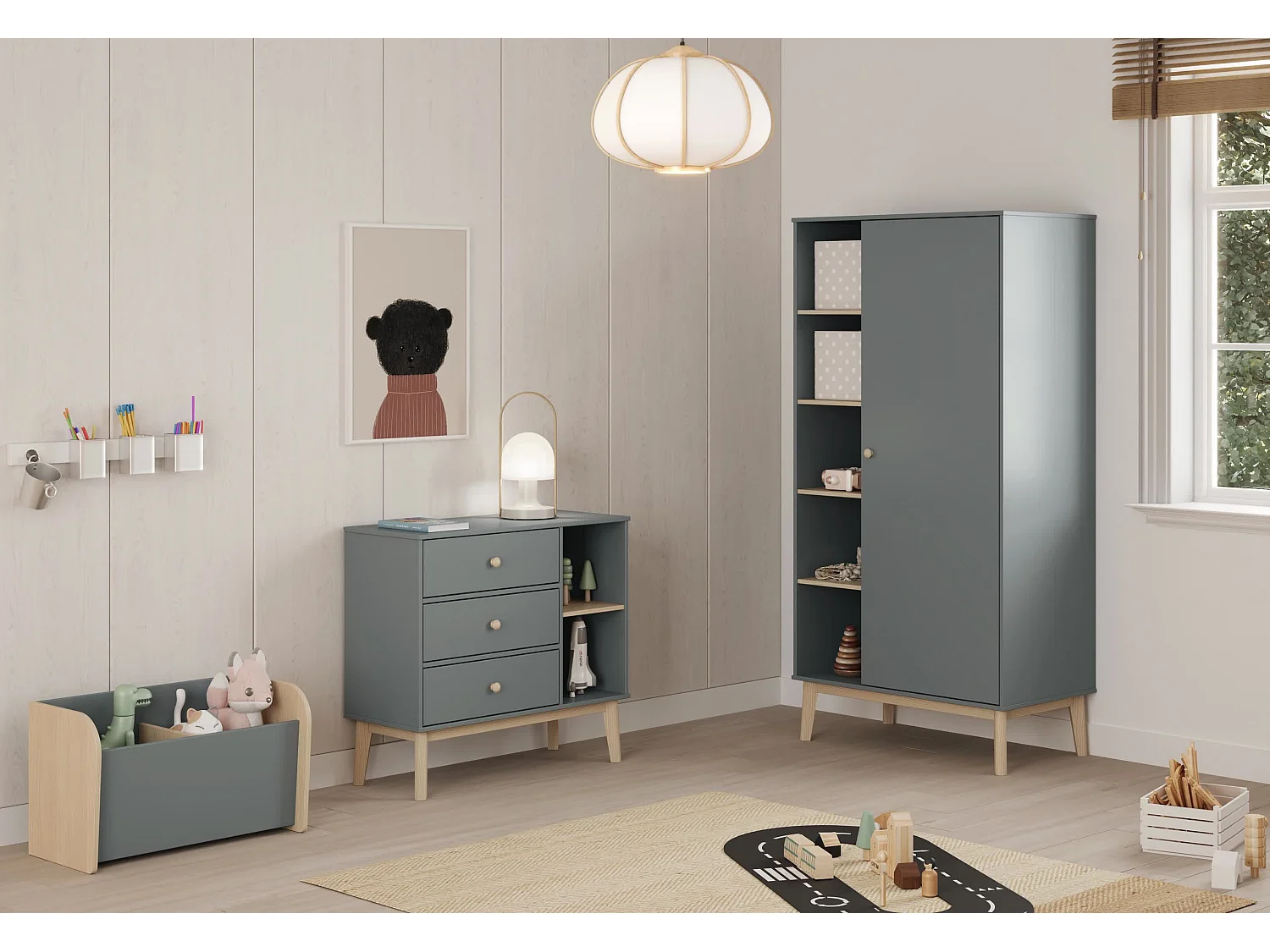 Commode 3 tiroirs et 2 niches ouvertes L90 cm - SIMON