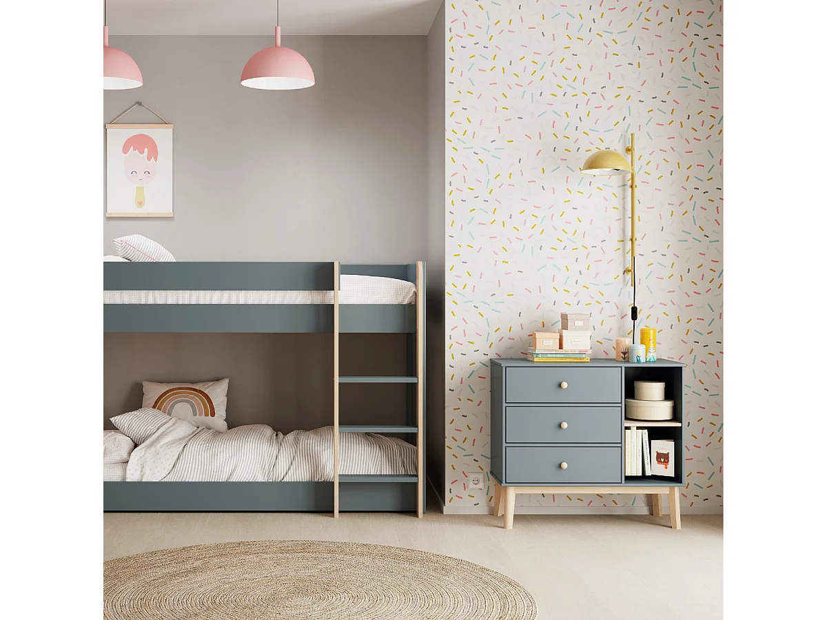 Commode 3 tiroirs et 2 niches ouvertes L90 cm - SIMON