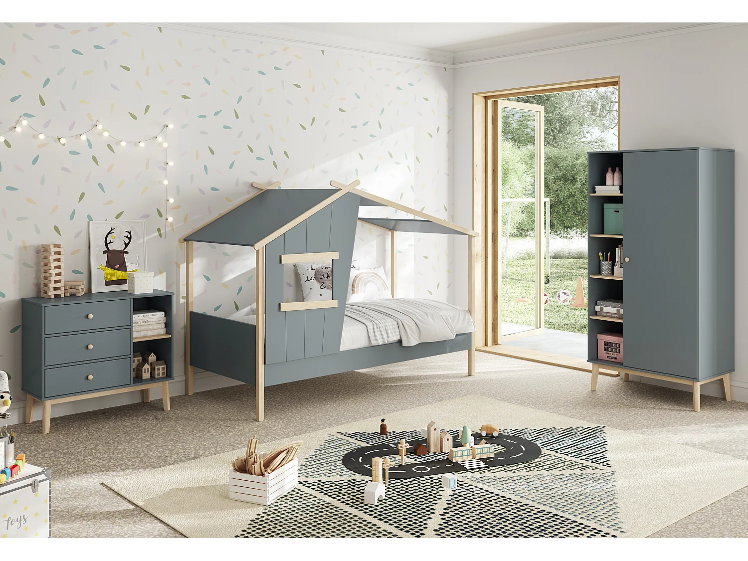 Commode 3 tiroirs et 2 niches ouvertes L90 cm - SIMON